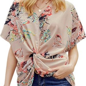 Front twist, tan and floral top
